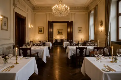 Prostřená restaurace Royal Venue Praha bez hostů